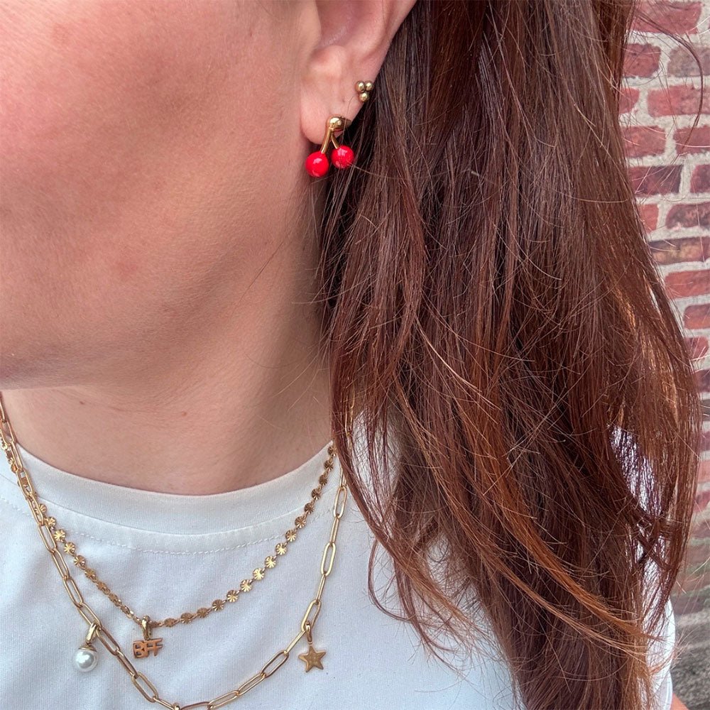 Wolff Jewelry Denmark Øreringe - Cherry Red Stud - 18 karat guldbelagt - 12 × 12 - Diversita -