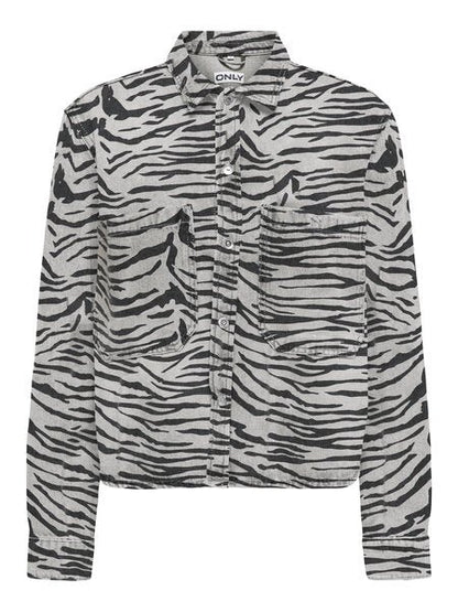 ONLY Skjorte - Onlcassie Ls Zebra Shirt Dnm Sik "PREORDER JANUAR" - XS - Diversita - 