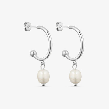Wolff Jewelry Denmark Øreringe - Pearly Hoops - Sølvfarvet - Onesize - Diversita - 
