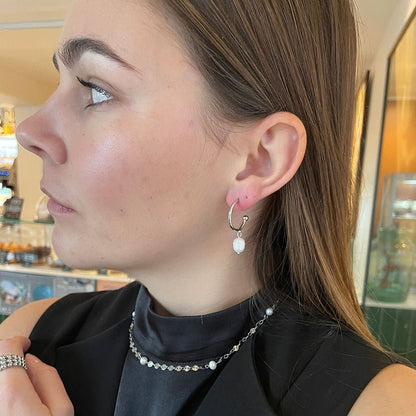 Wolff Jewelry Denmark Øreringe - Pearly Hoops - Sølvfarvet - Onesize - Diversita - 